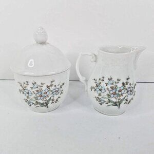 Vintage Schumann Arzberg Bavaria Porcelain Sugar Bowl Creamer Set Floral Design